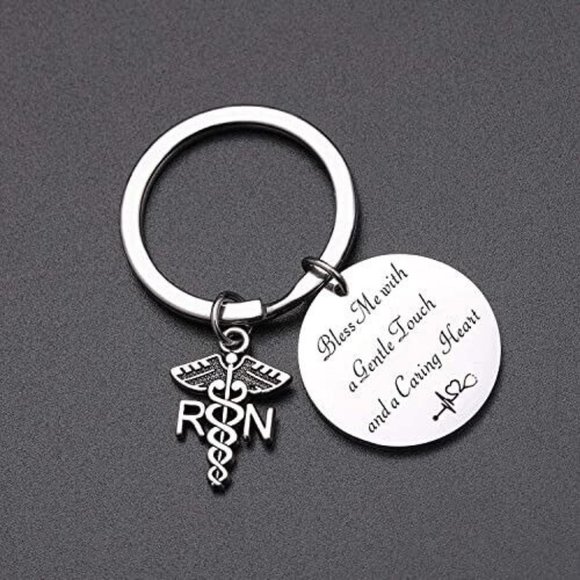 Bless Me with a Gentle Touch & Caring Heart Nurses R.N. Keychain Nursing Gift - Picture 5 of 5